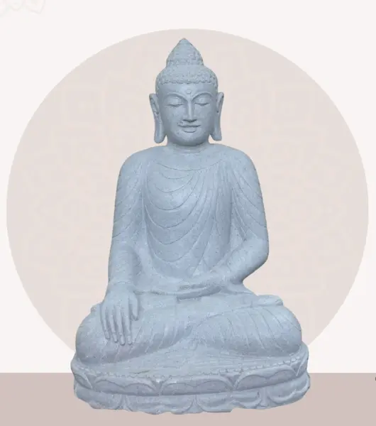 Product image 1 of the product “Seated Buddha made of Riverstone in Bhumisparsha - gesture of touching the earth. 83cm height. ”